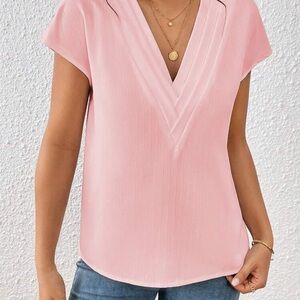 SHEIN Privé Solid Batwing Sleeve V Neck Blouse